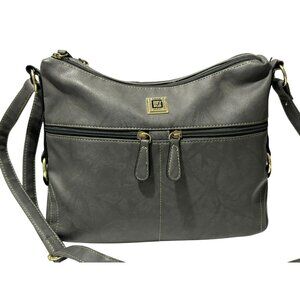Stone Mountain Crunch Gray Leather Hobo CrossBody Shoulder Bag Lots of Pockets